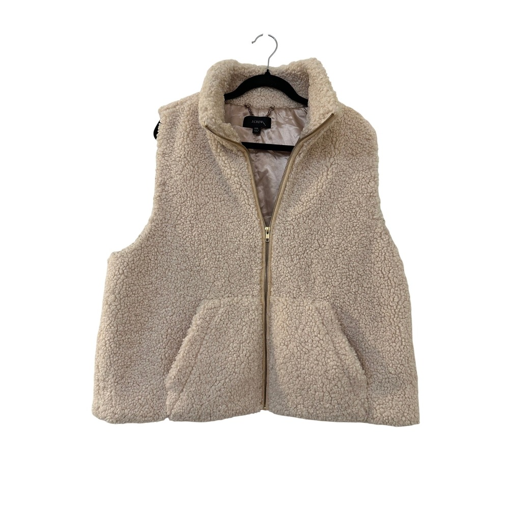 J.Crew Women XXL Cream Sherpa Fleece Full Zip Vest Cozy Quiet Luxury Heritage